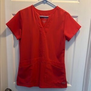 Grey's Anatomy Coral Fitted Short Sleeve Mandarin Collar Blouse